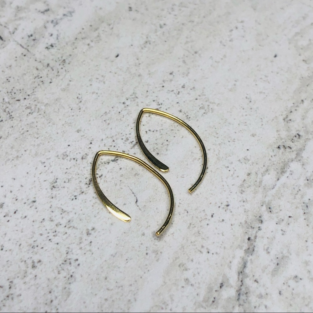 925 Sterling Silver Gold Thread Through Earrings - Picture 3 of 16